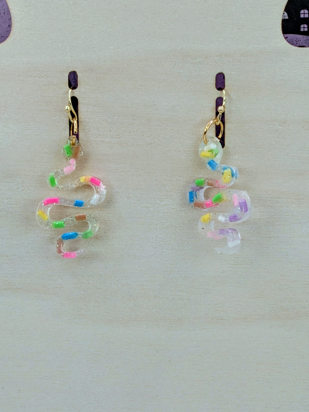 Multi Color Snake Earrings With Gold Tone Hardware